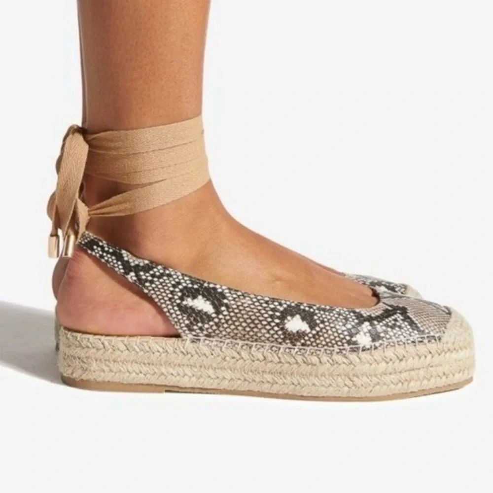 Sz 6.5 Snake Julianne Ankle Tie Flatform Espadrille Sandals NIB-8956